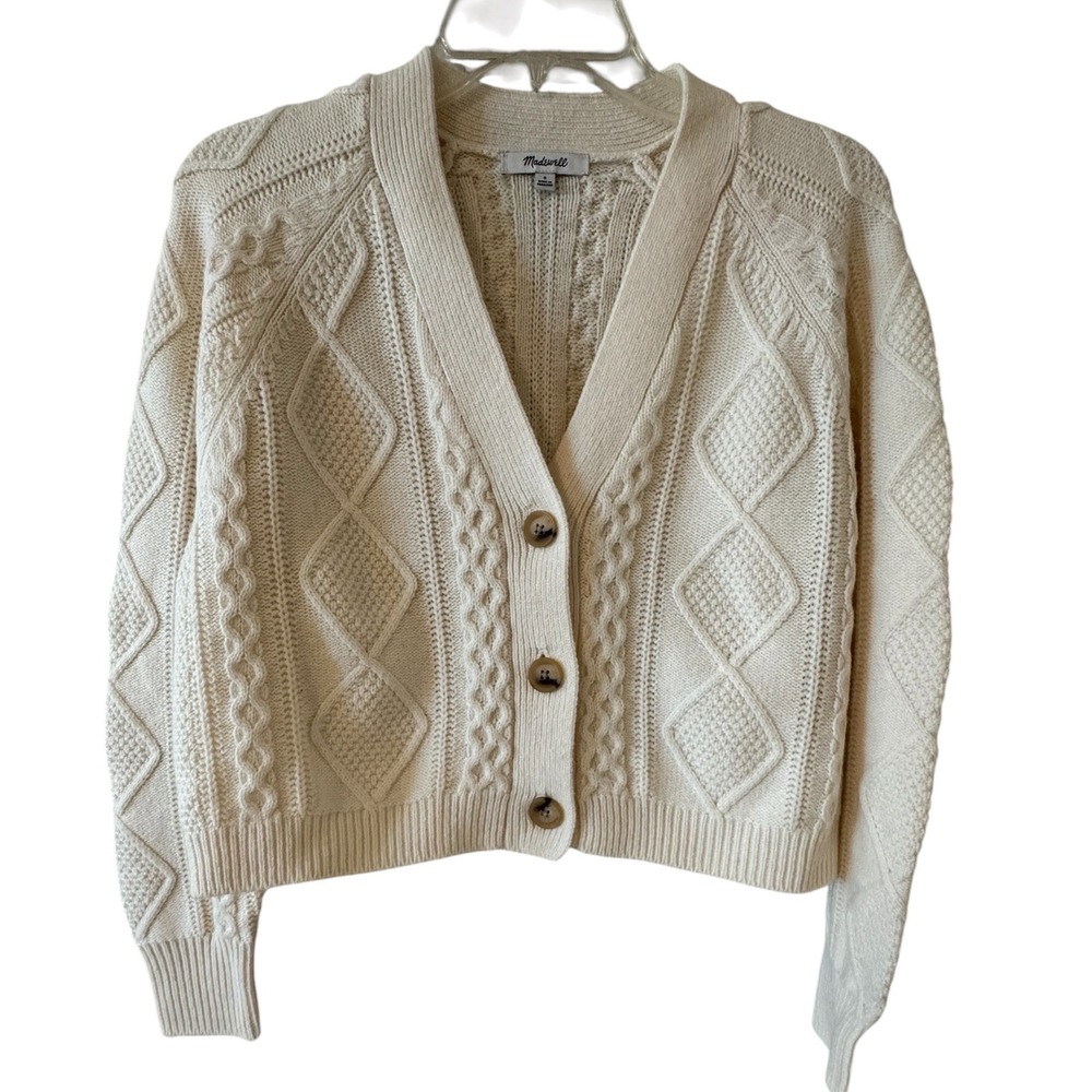 Madewell Womens Ivory Cable Knit Wool Blend Cardigan Sweater S N0010 H023